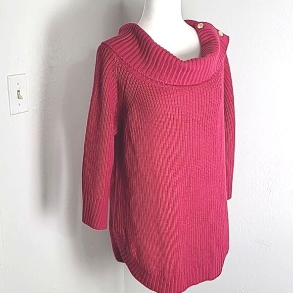 89th & Madison Pullover Pink Sweater, Cowl Neck, Gold Buttons, Size Large, NWT - Picture 7 of 12